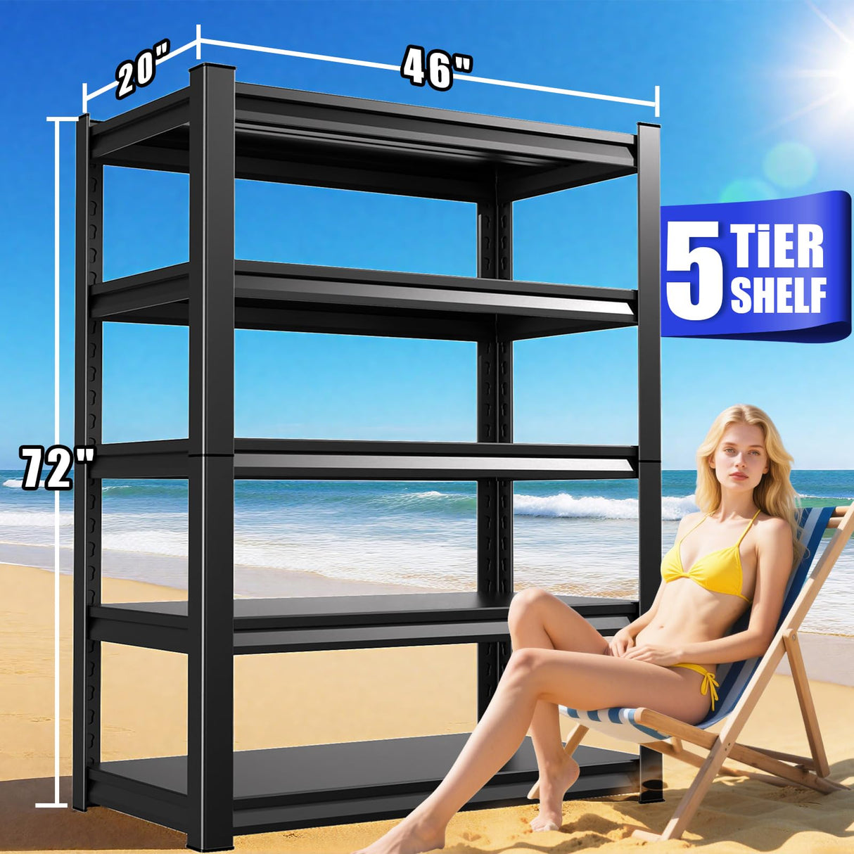 PKDYEZ 72''H/47''W Garage Shelving 5-Tier Adjustable Metal Garage Shelves Heavy Duty Unit,3000 LBS Steel Shelf Storage Rack Suitable for Industries,Warehouses,Basement,Black (72''H x 47''W x 20''D) PKDYEZ