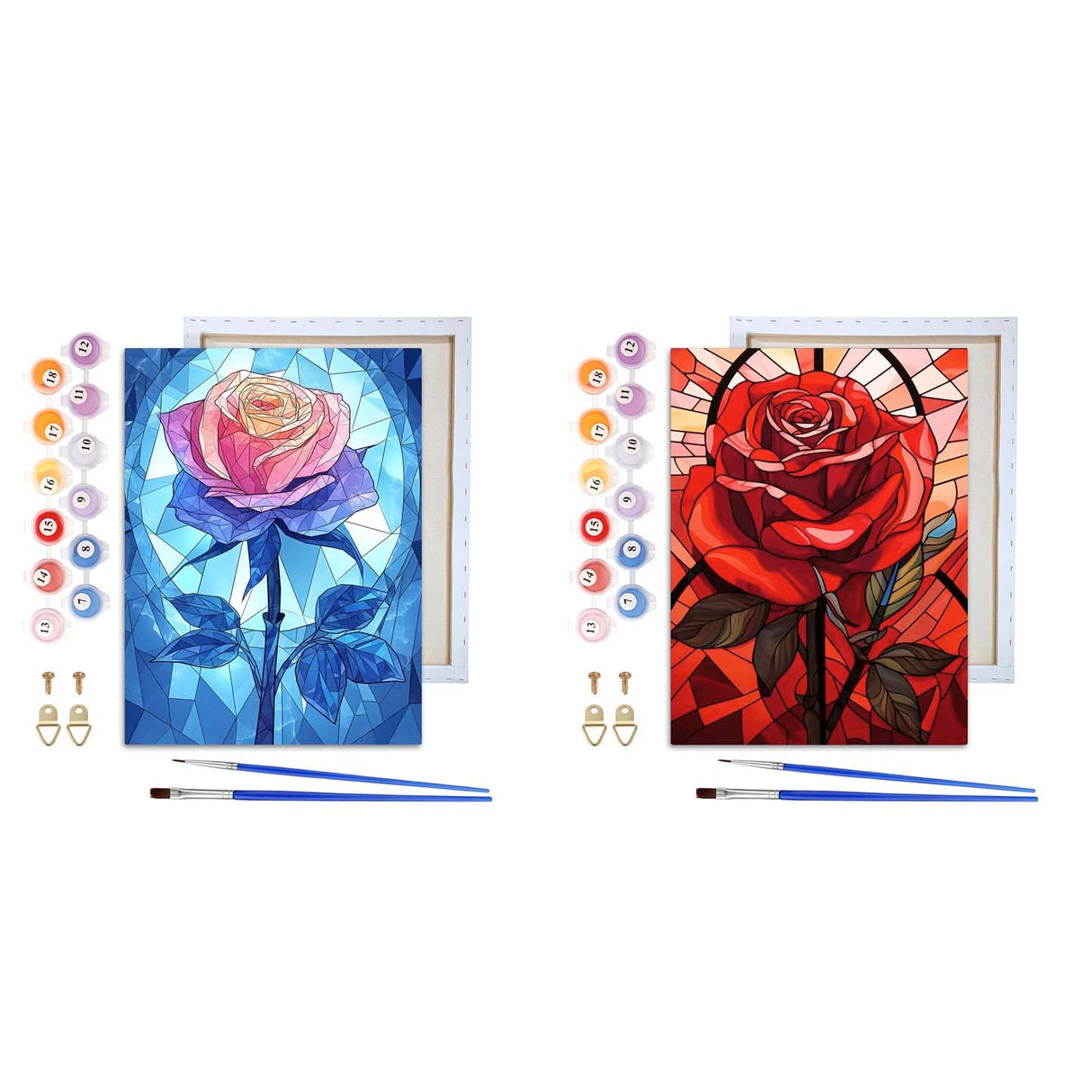 VAIIEYO 2 Pack Framed Paint by Numbers Kit for Adults Rose, Flower Canvas DIY Oil Painting Kit with Paintbrush and Acrylic Pigment, Arts Craft for Home Wall Decor(8x12 inch/20x30cm) VAIIEYO