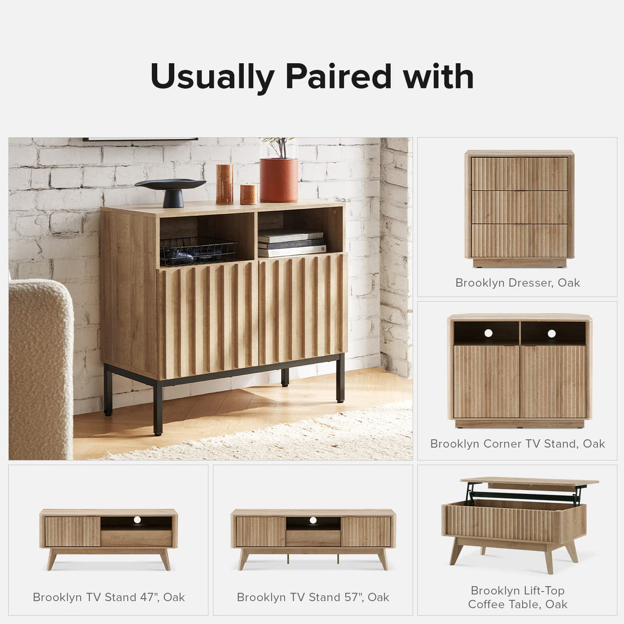 mopio Norwin Storage Cabinet, Modern Rustic Industrial Buffet Sideboard, Accent Console Credenza, Fluted Panel Doors, Adjustable Shelves, Sturdy mopio