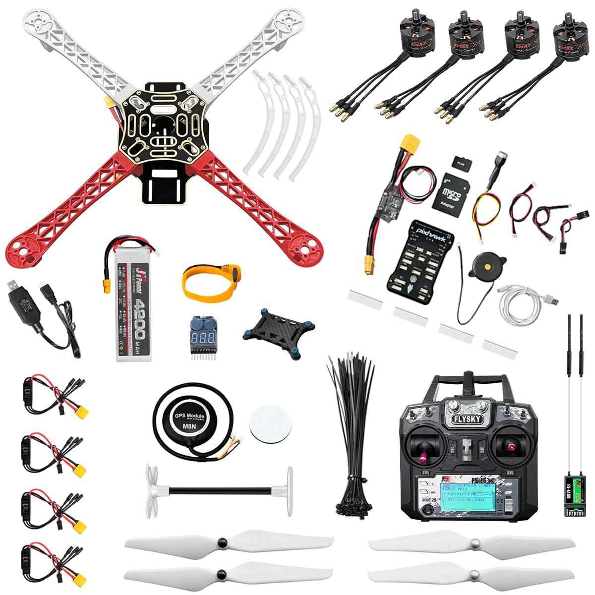HAWK'S WORK F450 Drone Kit to build, DIY Quadcopter Set, Frame + Pixhawk + GPS + Power Module + ESC + Brushless Motor + Prop + Battery + RC Transmitter & Receiver + Accessory + Guild Book & Video (A) HAWK'S WORK