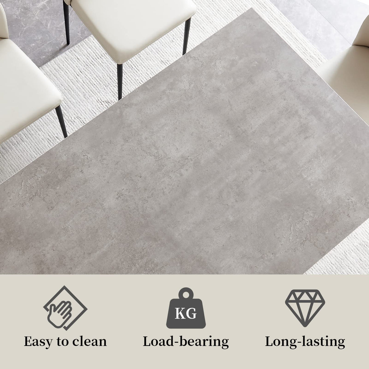 ZckyCine Modern Mid-Century Style 4-Piece Dining Table Set Rectangular Wooden Table 2 Soft Cushioned Leather Chairs 1 Bench, Suitable for 4-Person Dining ZckyCine