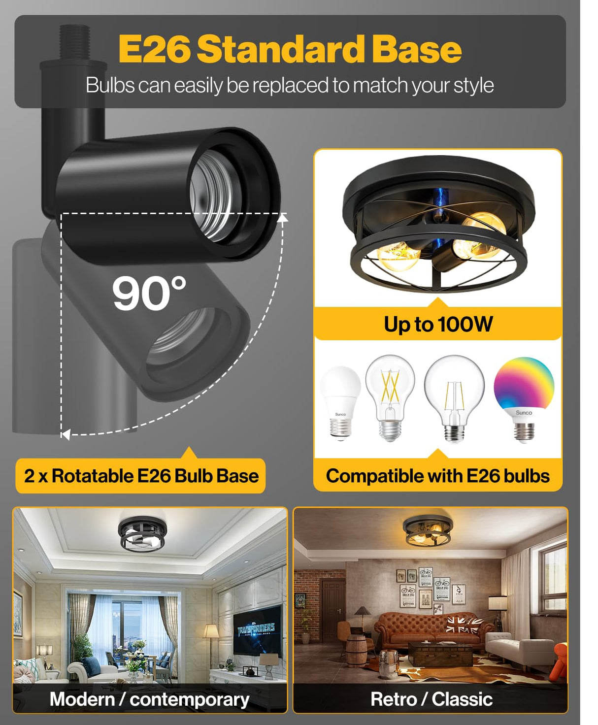 Sunco Farmhouse Ceiling Light Fixtures, Rustic Ceiling Light Fixture for Foyer, Bedroom, Hallway, Kitchen, Living Room, Den, 11 Inch Diameter, E26 Medium Base, Max 100W 2 Pack Sunco Lighting