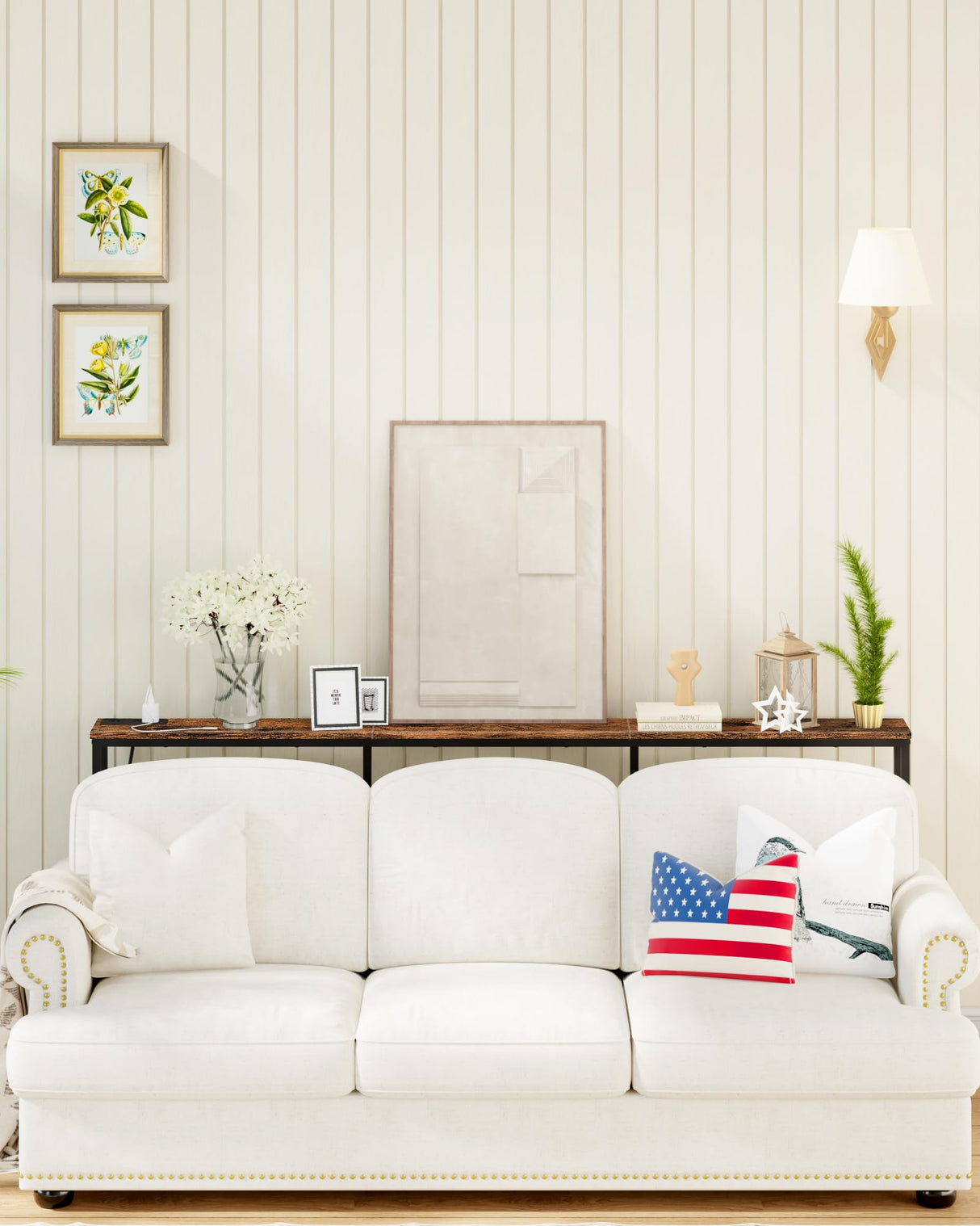 CHOEZON 70.9" Narrow Console Table with Power Outlet 7.1" Skinny Sofa Table, Long Behind Couch Table with Charging Station, Entryway Table for Hallway, Living Room Rustic Brown and Black TXG18UBF CHOEZON