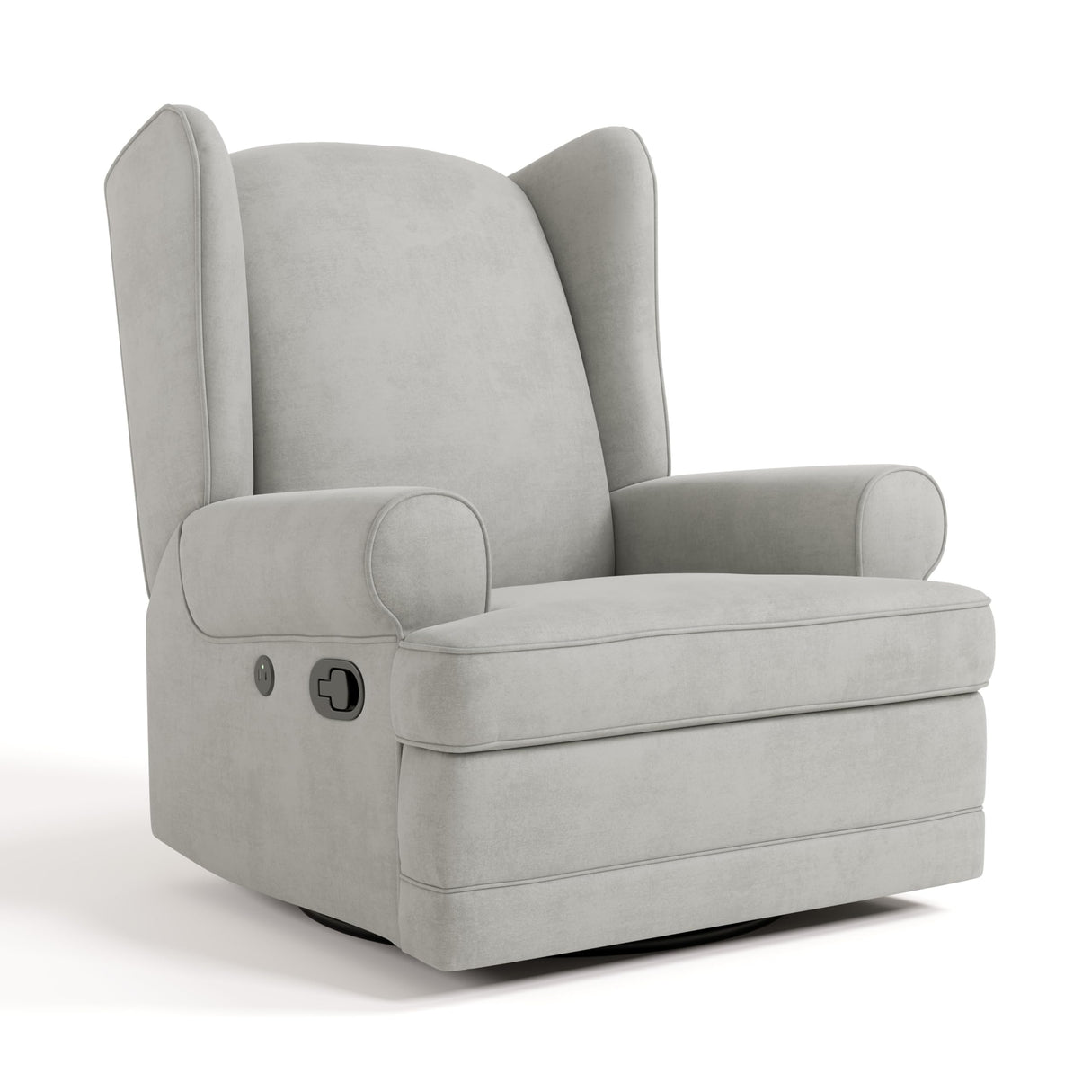 Storkcraft Serenity Upholstered Swivel Glider with USB Charging Port (Steel) – Fully Upholstered Wingback Nursery Glider Recliner with Manual Recline Function, 2 USB Charging Ports, 360 Swivel Base Storkcraft