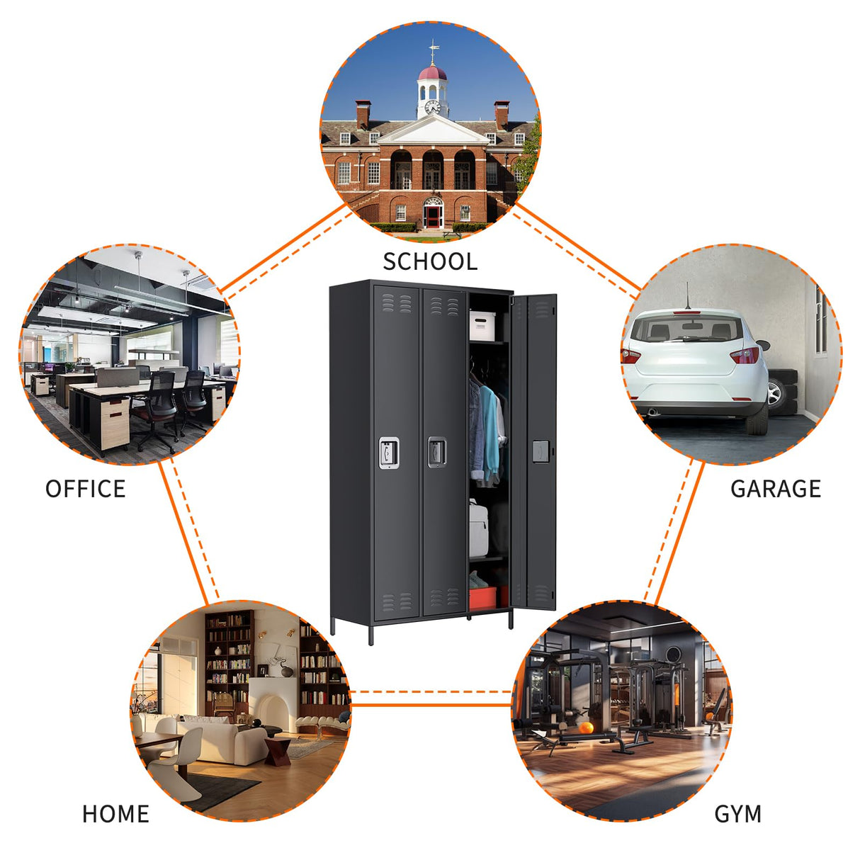 Towallmark Metal Storage Locker with 3 Doors, Metal Locker for Employees with 9 Hooks for Garage School Office Gym Home, Assembly Required, Black Towallmark