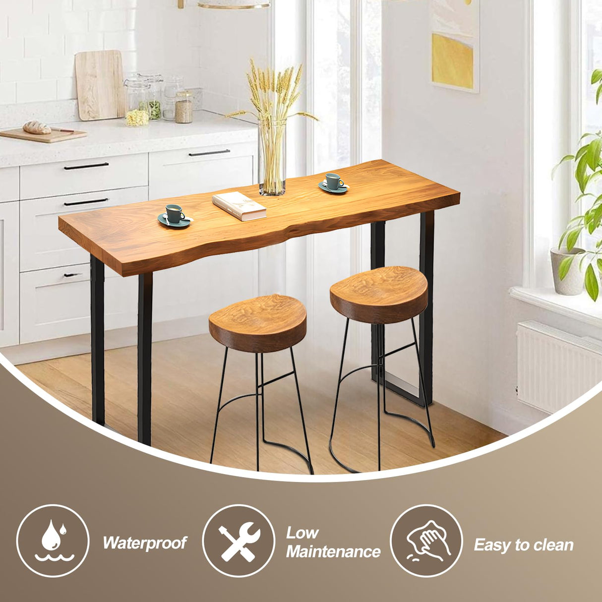 Narrow Counter Height Bar Table with Metal Legs - Modern Industrial Bistro Console Table ZanyCajole