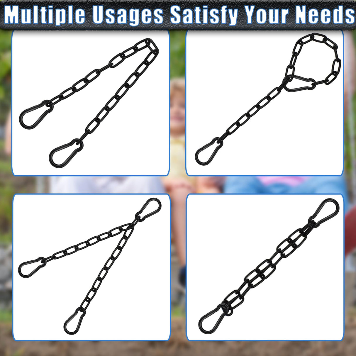 Gelury Hanging Swing Chain 25.6In, 2 Pack Heavy Duty 1000LB Capacity, Hammock Extender Kit With 4 Carabiners for Punching Bags, Swing Chairs (2Pack, Black) Gelury