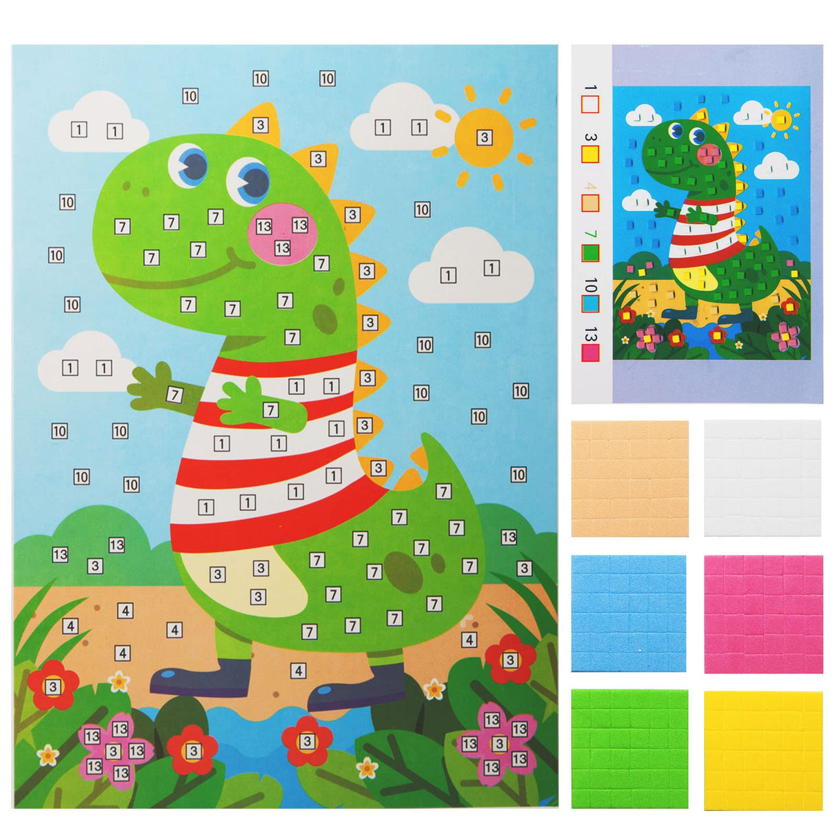LZHZH 6 PCS - Mosaics Sticker Art Kit for Kids,1260 Pieces Sticky Foam DIY Craft for Boy Girl,Animals Sticker Craft Activities (Age 3+) LZHZH