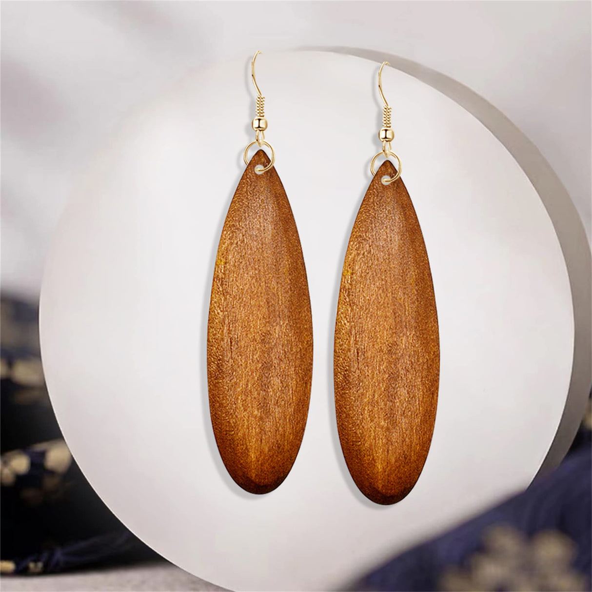 JIUIQL Unique Handmade Lightweight Bohemian Colorful Teardrop Wood Dangle Drop Earrings Personalized Geometric Waterdrop Natural Wooden Hook Earrings for Women Statement Ethnic Tribal Jewelry Gifts (Brown) JIUIQL