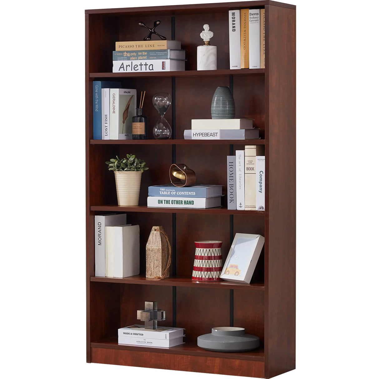 Farini Cherry Bookshelf 5 Shelf Office Bookcase 60 Inches Tall Modern Wood Bookshelf for Living Room Office Farini