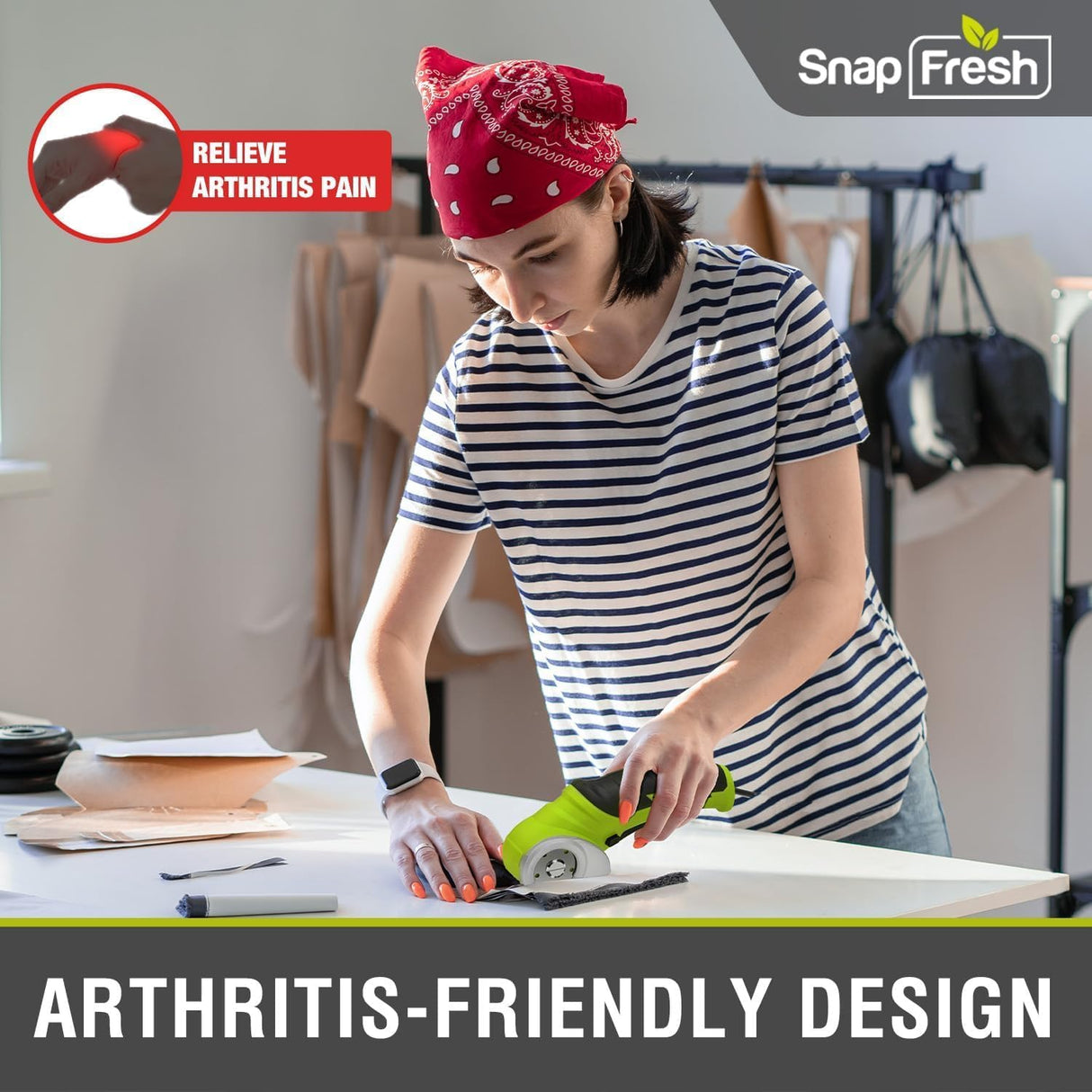 SnapFresh Cordless Electric Scissors, 4V Electric Mini Box Cutter, Carpet & Cardboard Cutter Tool with a Replacement Blade/Charger, Rotary Cutter for Cardboard Packages Leather Plastic (Green) SnapFresh