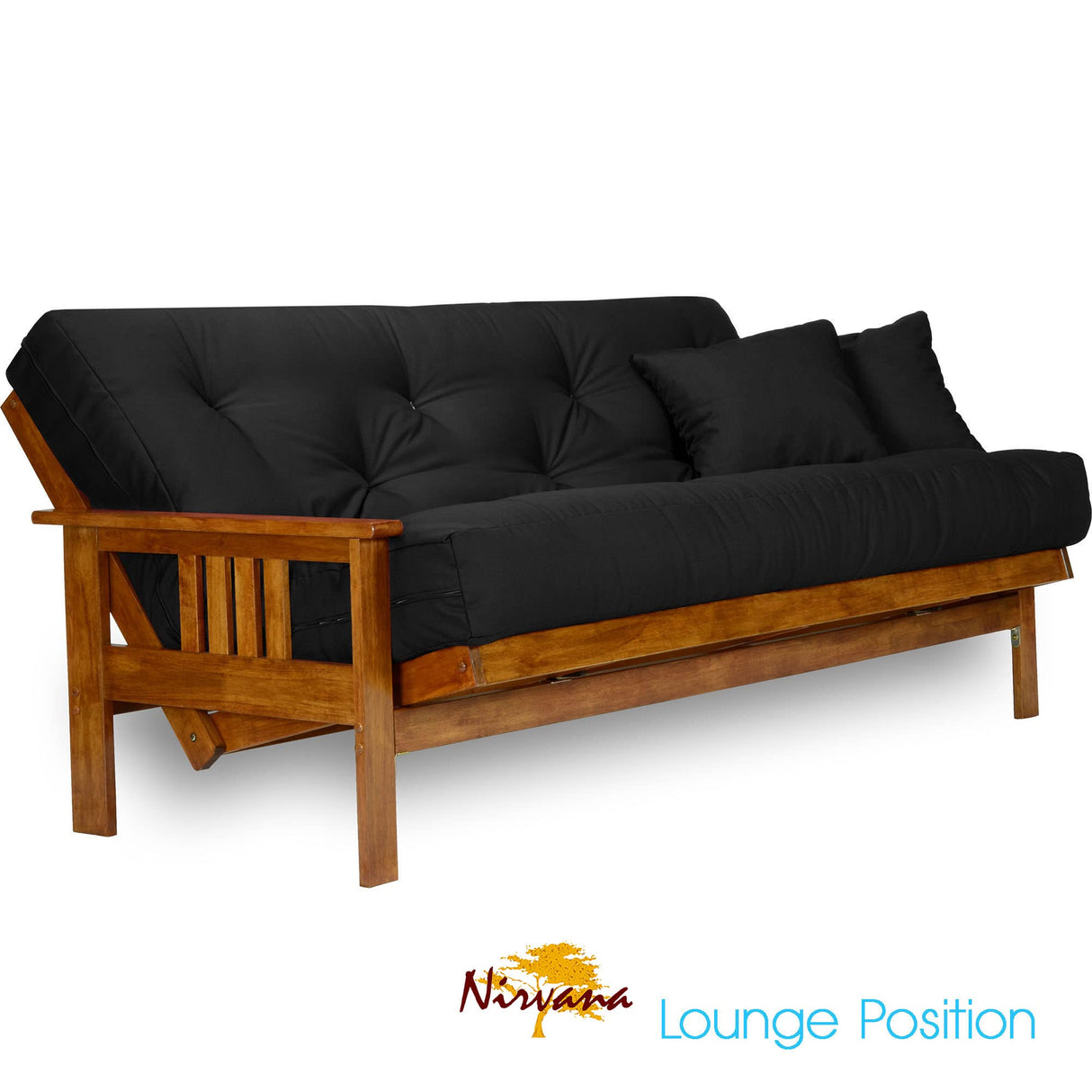 Nirvana Futons Stanford Futon Set - Queen Size, Frame, 8" Mattress, Twill Black Cover Nirvana Futons