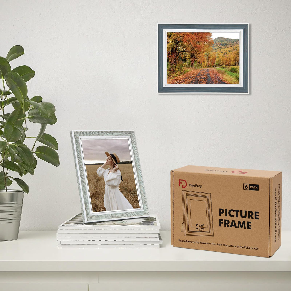 Daofary 5x7 Picture Frame Set of 6, Rustic Farmhouse Photo Frame, Display 4x6 with Mat or 5x7 Without Mat for Decorative on Wall Hanging and Tabletop Placement Daofary