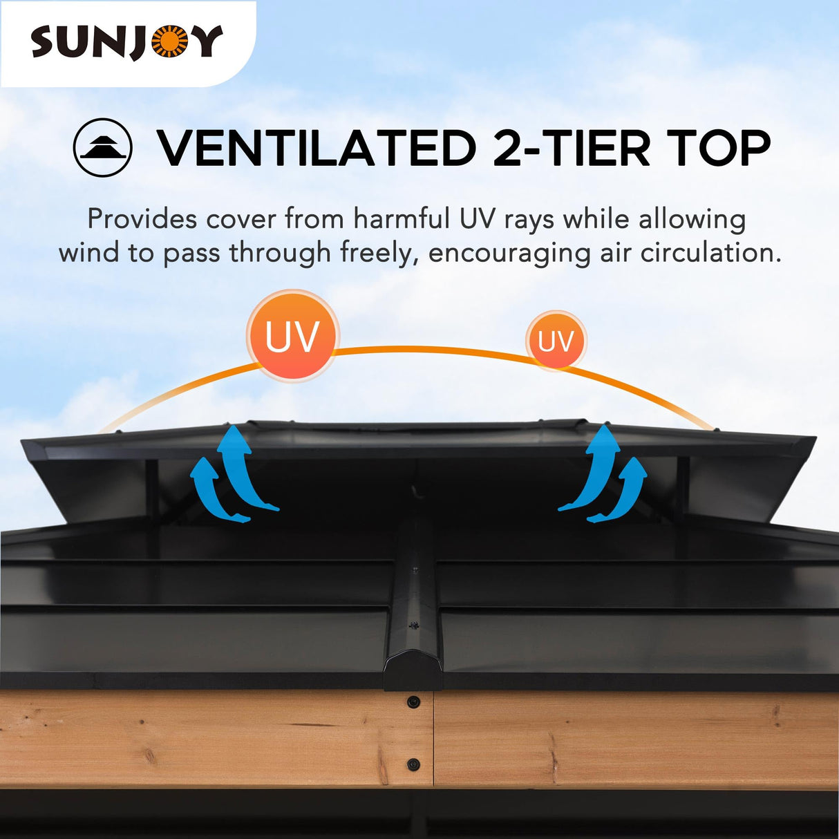 Sunjoy Hardtop Gazebo 11’ x 13’ Outdoor Cedar Framed Wood Gazebo with Black Double Steel Hardtop Roof Permanent Canopy for Garden, Backyard Shade… Sunjoy