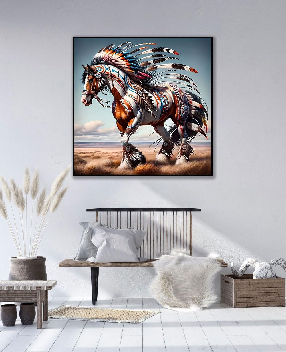 CHWGLFGG 5D Diamond Art Kits for Adults Beginners,DIY Full Round Drill Diamond Painting Kits Horse,Paint by Diamonds Dot Gem Art Crystal Prairie Easy,Home Wall Decor 13.7X 13.7Inch CHWGLFGG