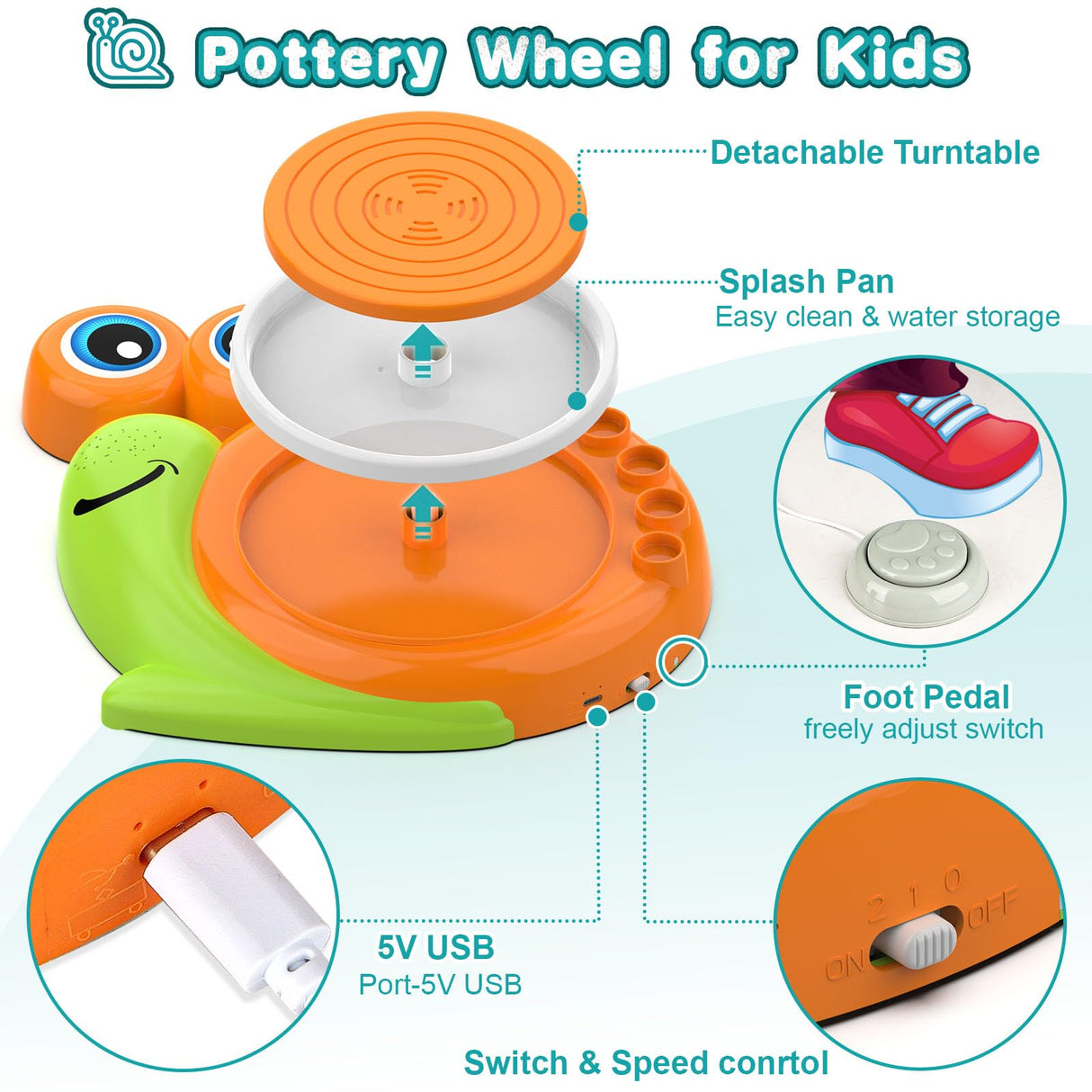Pottery Wheel for Kids-Complete Pottery Painting Kit Arts and Crafts for Kids Ages 8-12, Clay Sculpting Tools with 1.7lb Air Dry Clay, Birthday Christmas Gifts Toys for Boy Girls Age 6 7 8 9 10 11 12 Fedonak