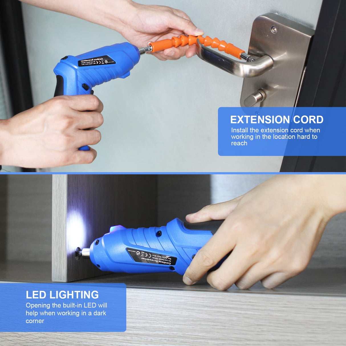 MQFORU Cordless Screwdriver, 47 in 1 Electric Screwdriver, Rechargeable 3.6V Portable Cordless Drills Kit, Dual Position Handle with USB Cable LED Light for Home Office DIY Tools MQFORU