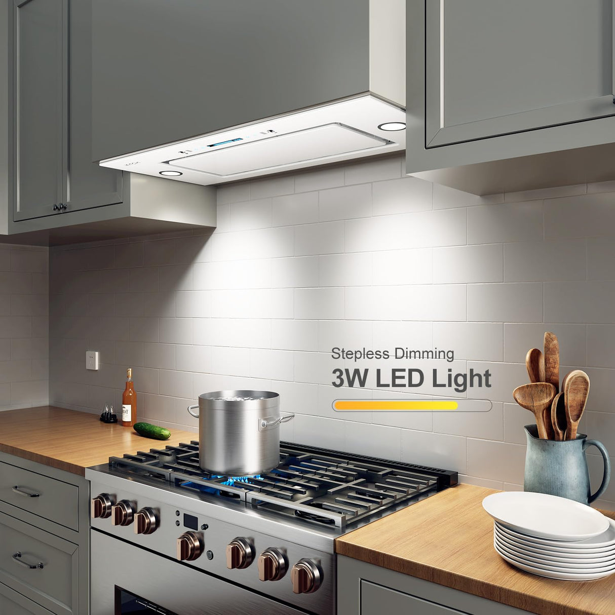 IKTCH New 36" Range Hood Insert, 900 CFM Ducted/Ductless Range Hood with 4 Speed Fan, White Stainless Steel & Tempered Glass Range Hood 36 inch with Gesture Sensing&Touch Control Making life Smarter IKTCH