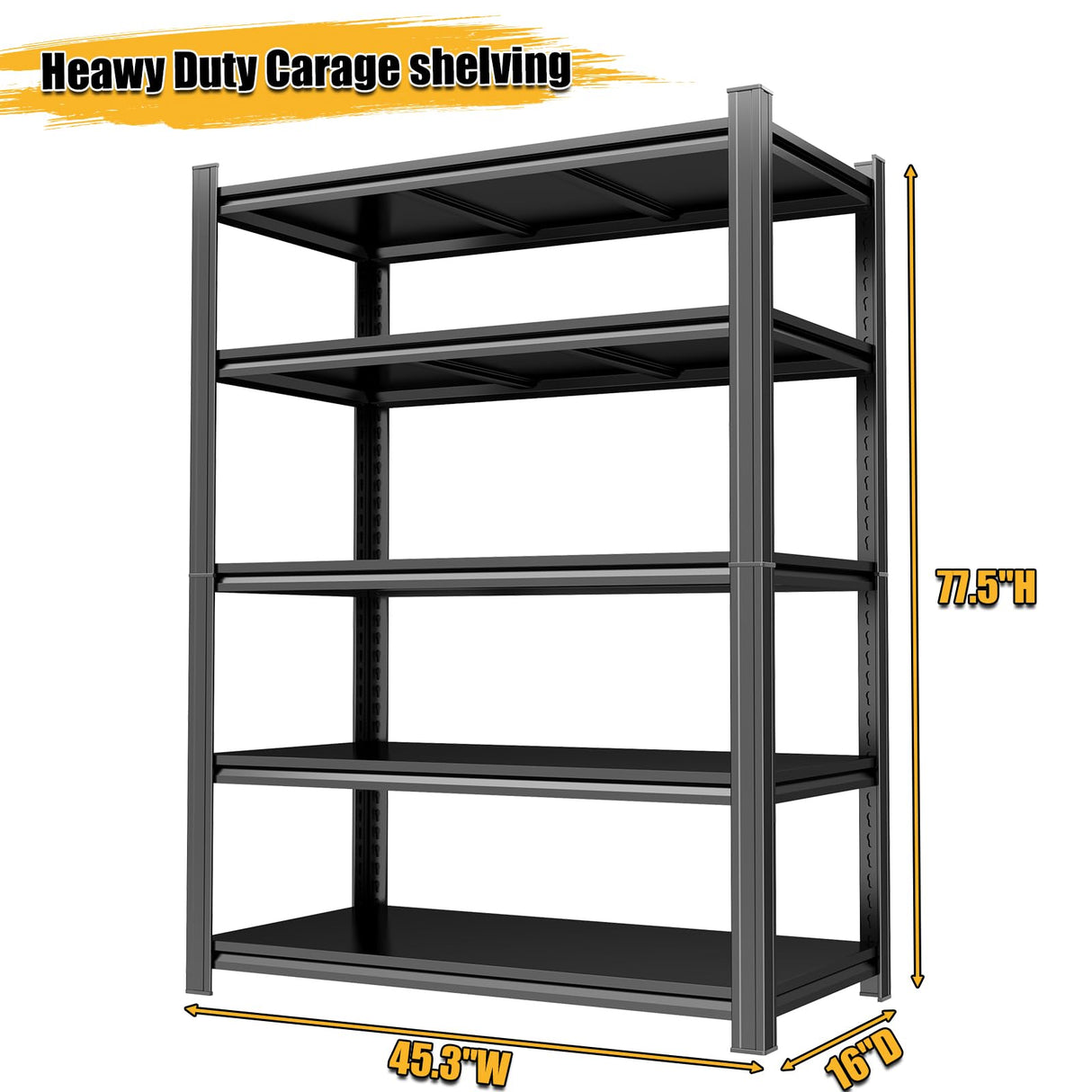 78" H Garage Shelving, 2500 LBS Heavy Duty Storage Shelves, Adjustable 5 Tier Metal Shelving Unit, Standing Shelf for Storage, Industrial Metal Utility Shelves for Workshop, Basement, Home Office Bezuny