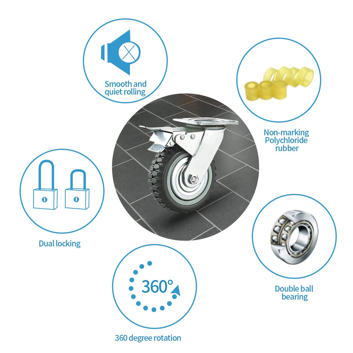 6 Inch Caster Wheels Set of 4 (2 Swivel w Brake,2 Swivel Without Brake) All Grey Metal Swivel Plate Caster Wheels Heavy Duty High-Gauge Steel for Workbench,Cart,Furniture uyoyous