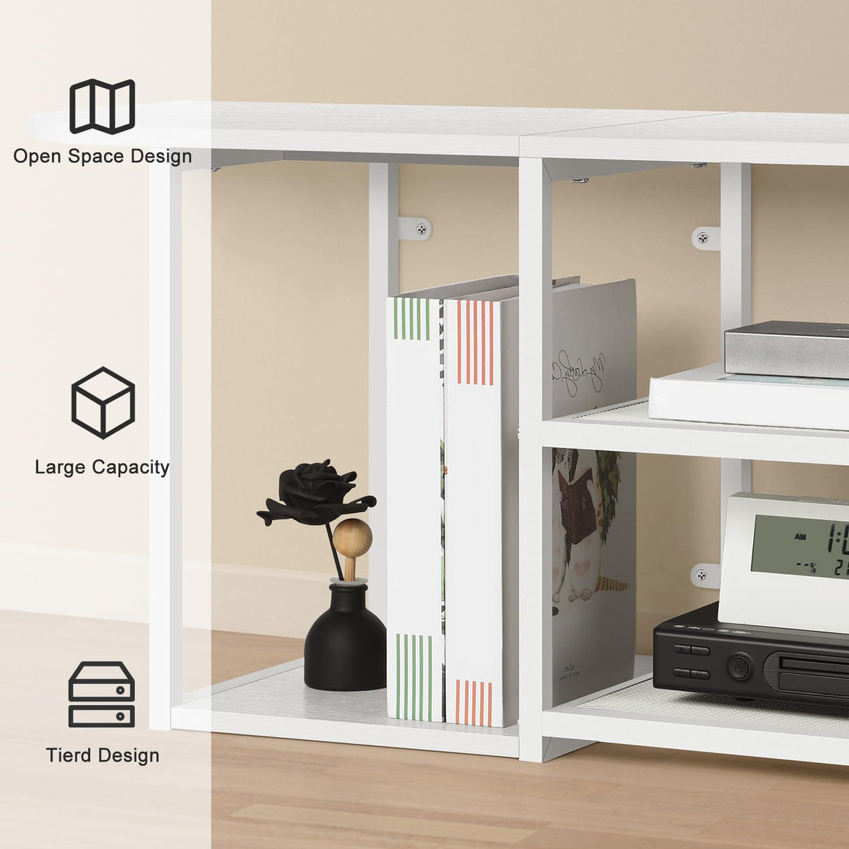 ETELI Floating TV Shelf Stand Under TV Wall-Mounted Entertainment Center Industrial TV Media Console Table with Storage for Bedroom 50" TV Living Room Office, White ETELI