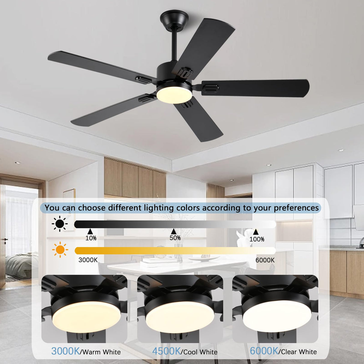 FUMLTP 52 inch Modern Ceiling Fans with Lights APP/Remote Control, Low Profile Reversible 6 Speeds Ceiling Fan Light for Indoor/Outdoor Patio Bedroom Living Room,Black FUMLTP