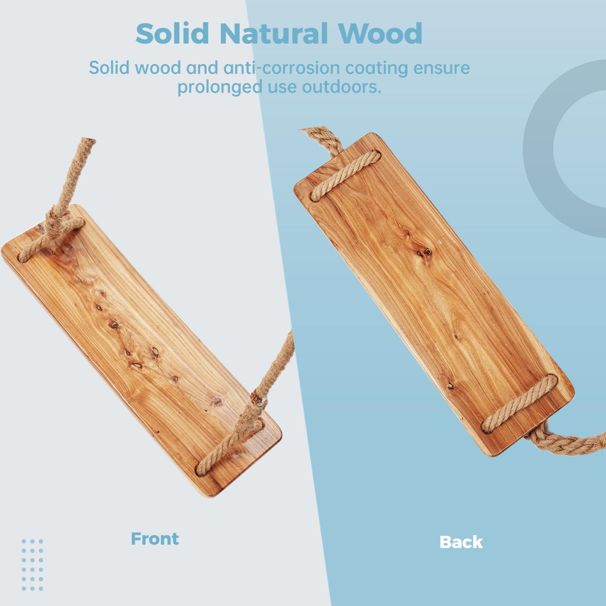 Wooden Tree Swing, 500lbs Load Capacity Heavy-Duty Wooden Swing for Adults & Kids, Waterproof Hanging Swing Seat with Adjustable Height for Indoor & Outdoor Toyoget