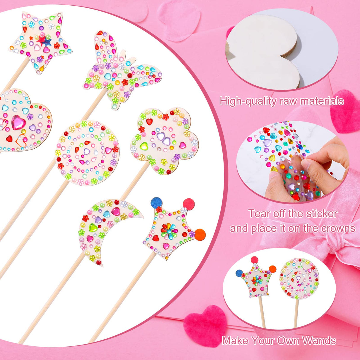 Yexiya 30 Pieces Princess Fairy Wand Kit - Make Your Own Wand with 21 Wooden Pieces,6 Watercolor Brushes,3 Gem Stickers Unfinished DIY Art Craft Kit for Party Supplies Yexiya