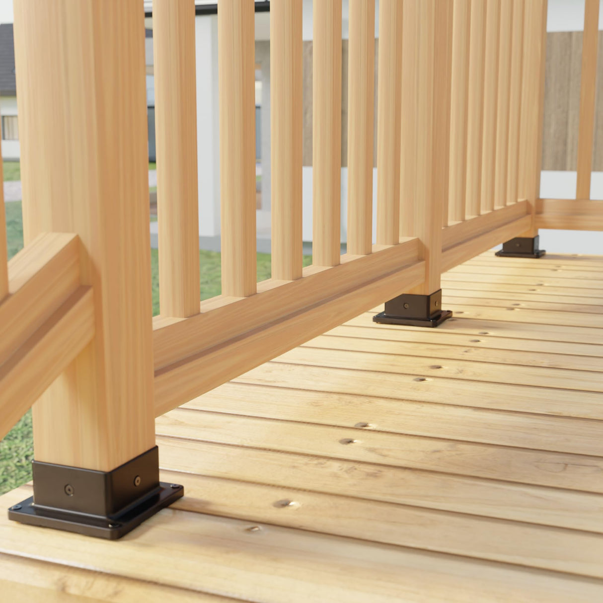 HILLMASTER 4x4 Post Base, 4 Pack Plastic Post Anchor Deck Post Base Support for Outdoor Wooden Fence,Mailbox,Pergola Brackets Fence Kit, Durable Black Bracket Base Cover with Black Powder-Coated HILLMASTER