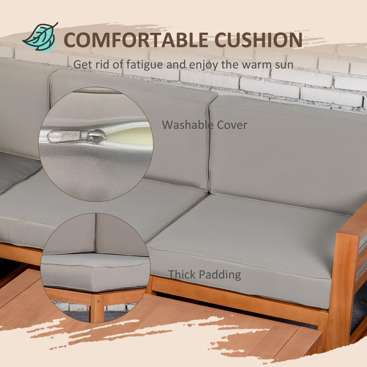 Outsunny 4 Seater L Shaped Patio Furniture Set with Coffee Table and Cushions, Wood Outdoor Sectional Sofa Conversation Set for Garden, Backyard, Porch and Poolside (Gray) Outsunny