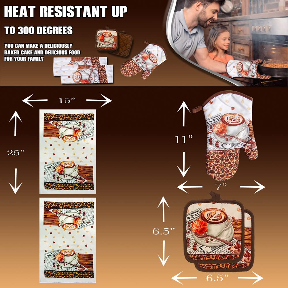 Lobyn Value Packs: 5-Piece Café Latte Kitchen Towel Set – Quilted Oven Mitt & 2 Potholders, Perfect for Coffee Lovers Lobyn Value Packs