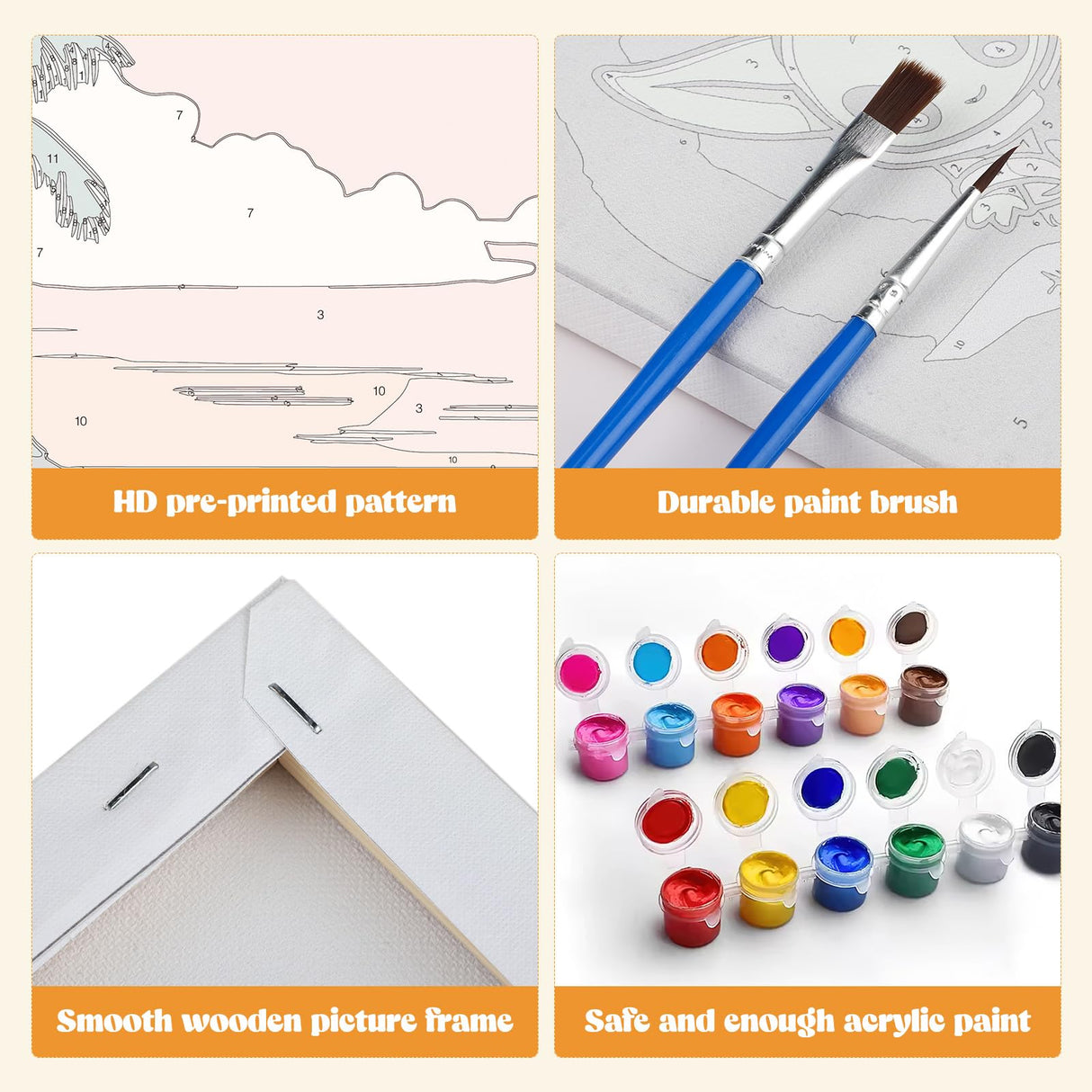 MXJSUA 4 Pack Beach Sea View Paint by Numbers Kit with Framed Canvas for Ages 6-12 Kids, Paint by Numbers Kits for Adult Beginners, Acrylic Oil Painting for Home Wall Decor Gift (8x8 inch) MXJSUA