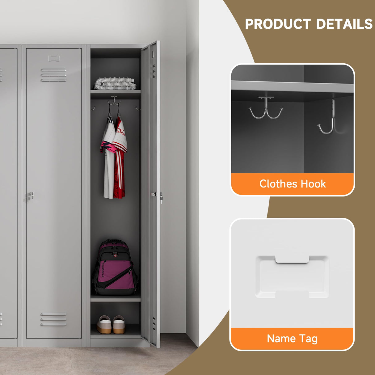 Topass Metal Lockers for Employees with Keys, 71" Tall Steel Storage Cabinet with Lockable Door, Metal Storage Locker for School Office Gym (1-Door, Grey) Topass