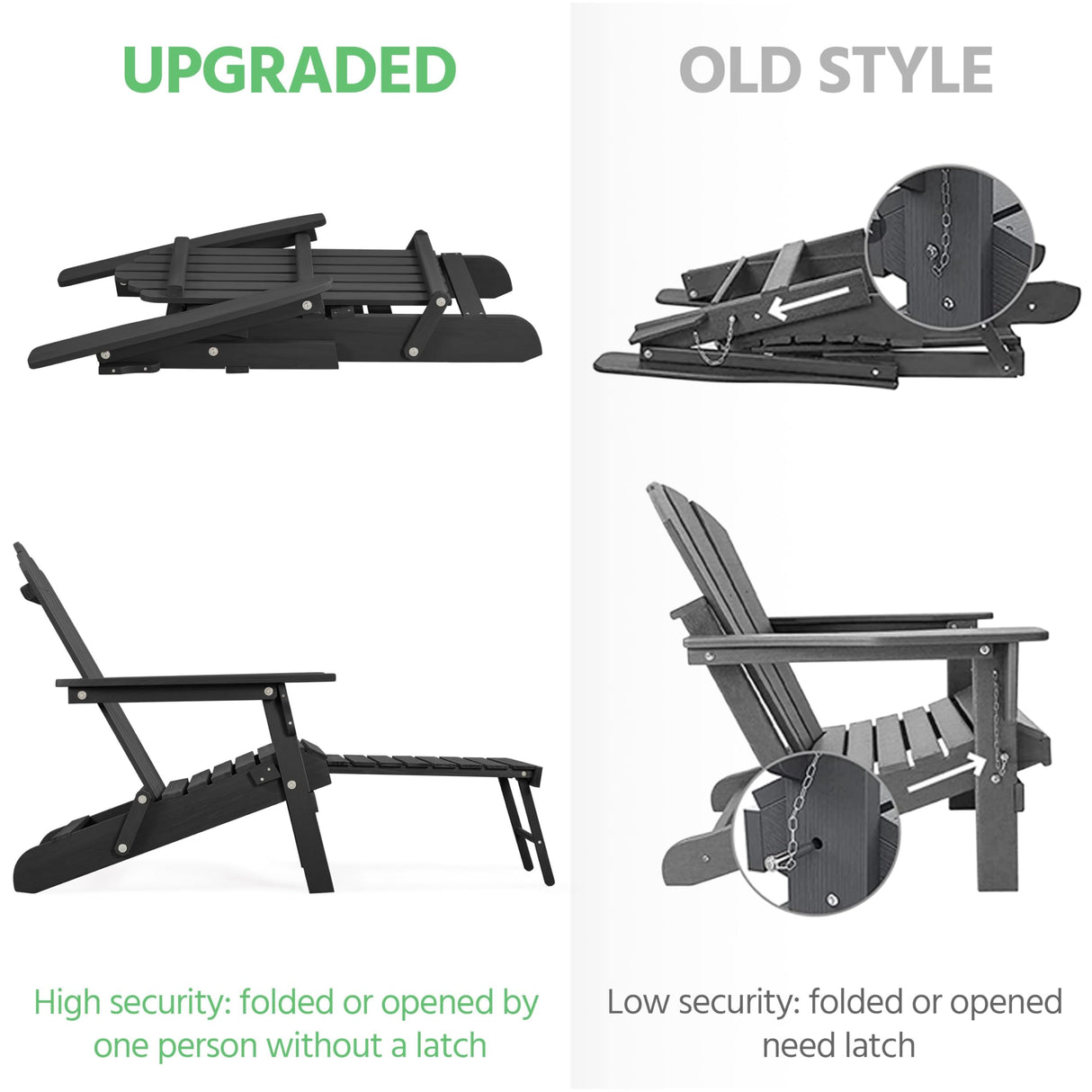 Yaheetech Folding Adirondack Chair Set of 2 with Retractable Ottoman 300lb Solid Wood Garden Chair, Fire Pit Lounge Chairs Weather Resistant Furniture for Garden/Yard/Patio/Lawn, Black Yaheetech