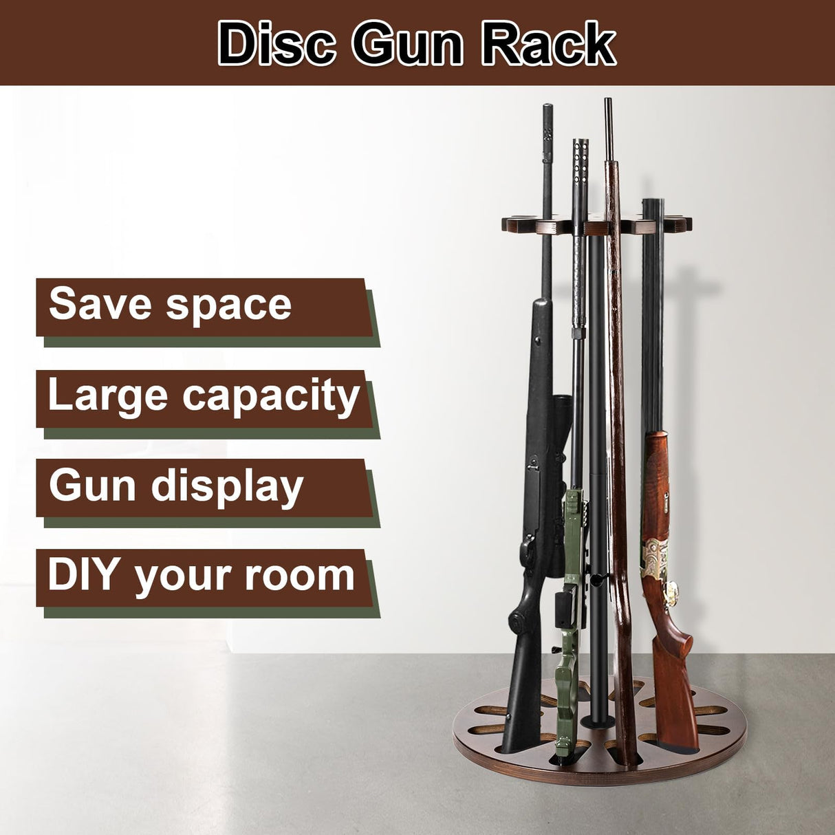 Amoard Heavy Solid Wood Rifle & Shotgun Holder, Up to 12 Gun Capacity Display Storage with Soft Padding, Indoor Gun Racks (Walnut Upgrade) amoard