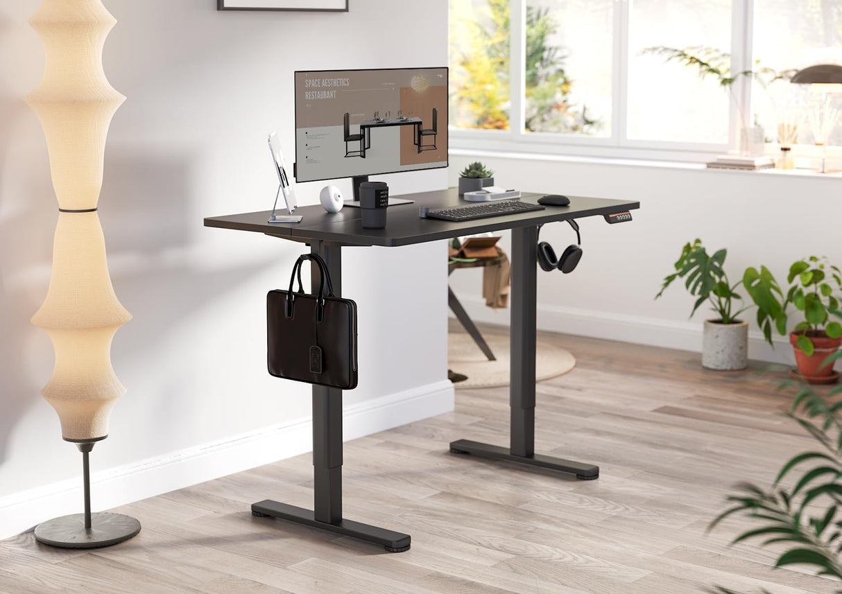 YDN Electric Standing Desk Adjustable Height, 48 x 24 Inches Stand up Desk with Cable Management, Home Office Desks with Splice Board & Black Frame, Black Top YDN