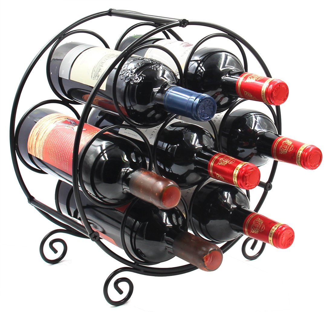 PAG 7 Bottles Freestanding Countertop Wine Rack, Metal Small Table Top Wine Rack, Drink Organizer Bottle Holder, Kitchen Organizers and Storage, Black PAG