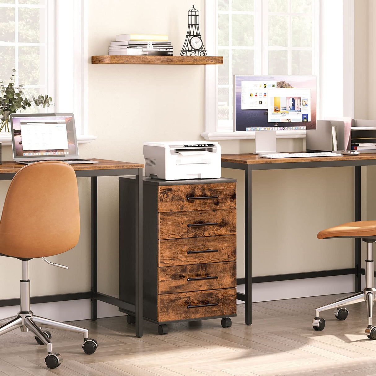 HOOBRO 5-Drawer Chest, File Cabinet, Wooden File Cabinet, Office Cabinet with Drawers, Storage Cabinet for Makeup, for Home Office, Study, Easy Assembly, Rustic Brown BF05WJ01 HOOBRO