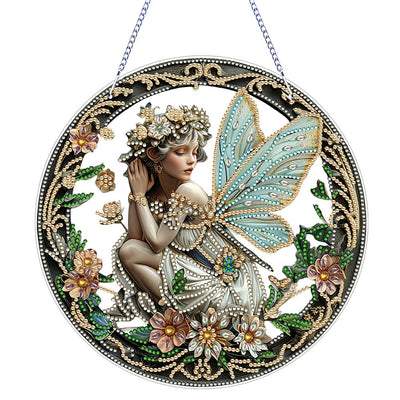 POETRYDRAW DIY Hanging Diamond Art Pendant Kit Fairy, Special Crystal Diamonds Painting Ornament for Adults, 5D Diamond Art Suncatchers Double Sided Board Gem Painting Box Kit
