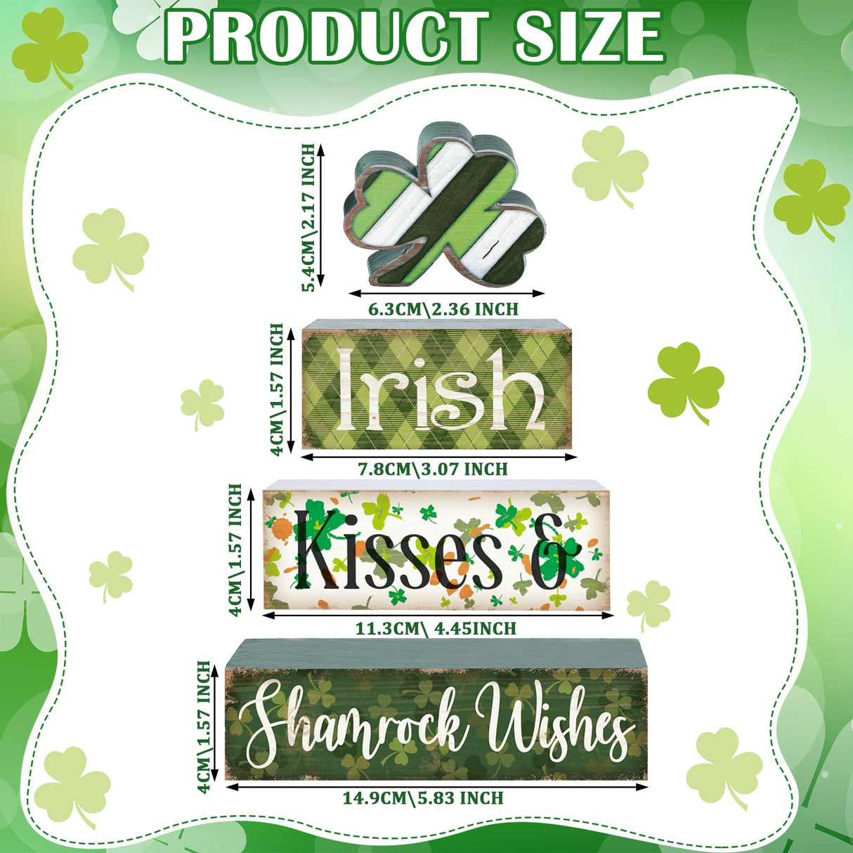 Huquary 4 Pcs Farmhouse St. Patrick's Day Table Sign Irish Table Wood Decorations Shamrock Clover Blocks Lucky Print St. Patrick's Day Tiered Tray Decor for Party Home Desk Huquary