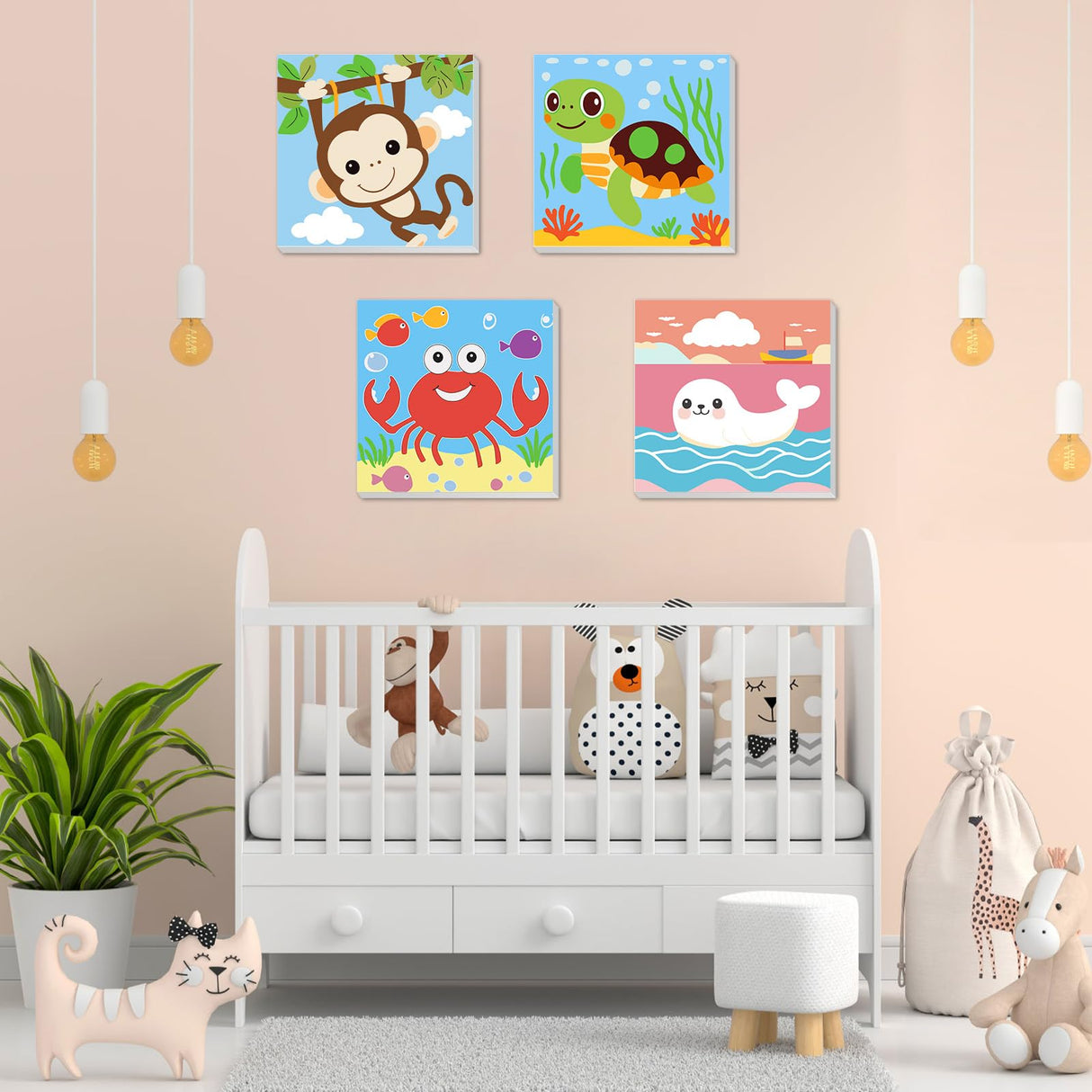 MEIYUDA Framed 4Pack Animals Paint by Number Kit for Kids, Cute Animals Paint by Numbers for Kids Age 4-8-12, DIY Acrylic Oil Painting for Home Wall Decor 8x8in MEIYUDA