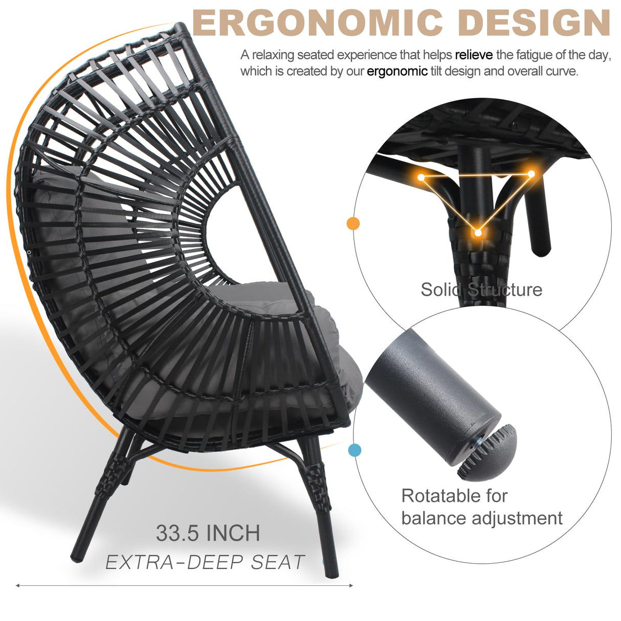 CHINNLUU Outdoor Egg Chair Wicker Oversized Egg Basket Chair with Stand Lounger Chairs with Cushion 500lbs Capacity for Patio Garden Backyard Balcony CHINNLUU