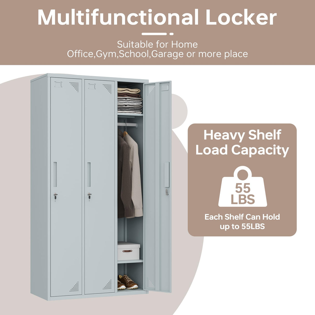 AFAIF Metal Storage Locker, Metal Locker with 6 Doors, 71" Tall Steel Storage Lockers for Employees, Large Locker Storage Cabinets Organizer for School, Gym, Home Office, Staff AFAIF