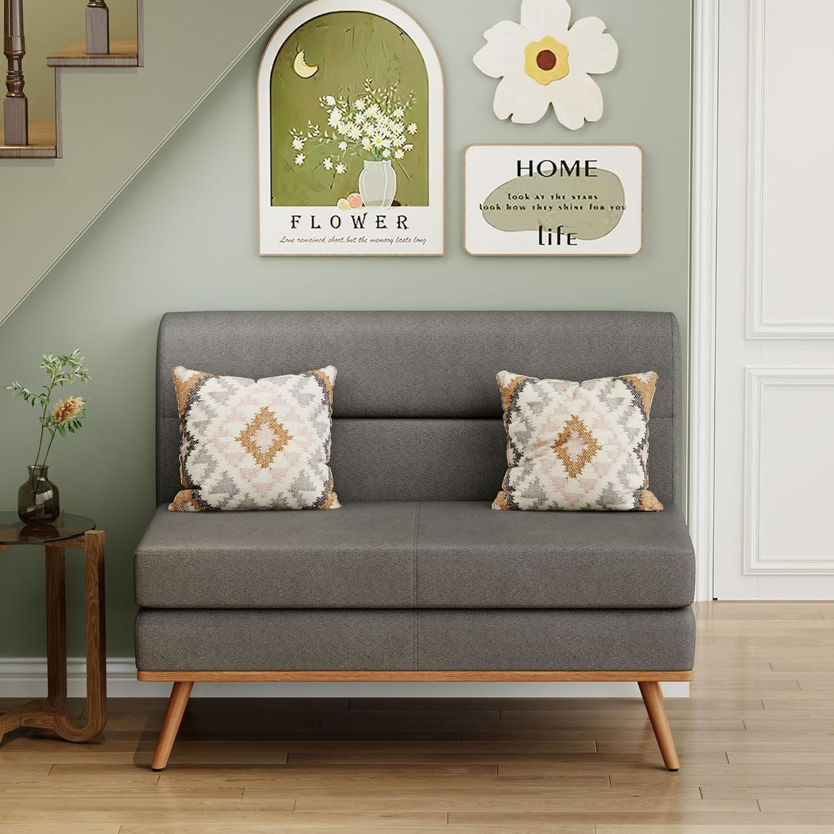 Aklaus Upholstered Small loveseat,Faux Leather Modern Mini Sofa Couch Love Seat Armless Settee Bench with Back for Living Room Bedroom Office Small Space Entryway Grey Aklaus