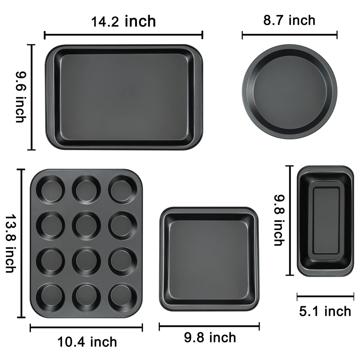 Baking Pans Nonstick Set, 5-Piece Bakeware Sets with Round/Square Cake Pan, Muffin Pan, Loaf Pan, Roast Pan, Baking Sheets for Oven, mobzio Kitchen Cookware Sets Baking Supplies mobzio