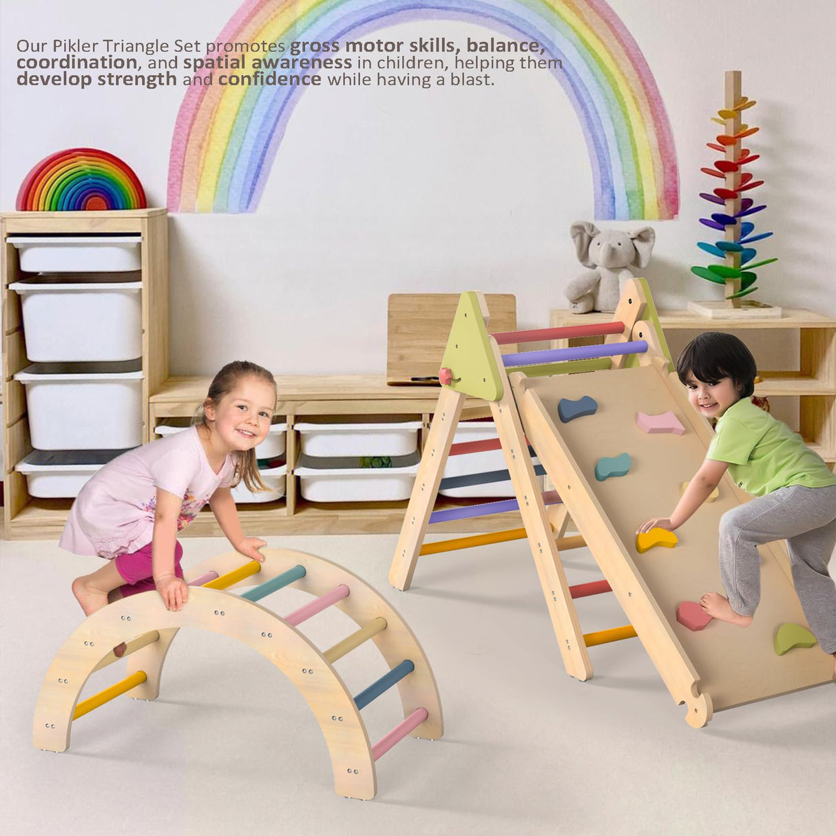 aiwo Pikler Triangle Set 7in1 Montessori Toddler Climbing Toys Indoor, Climbing Toys for Toddlers 1-3 Inside, Baby Climbing Gym Toddler Climber Indoor Playground aiwo