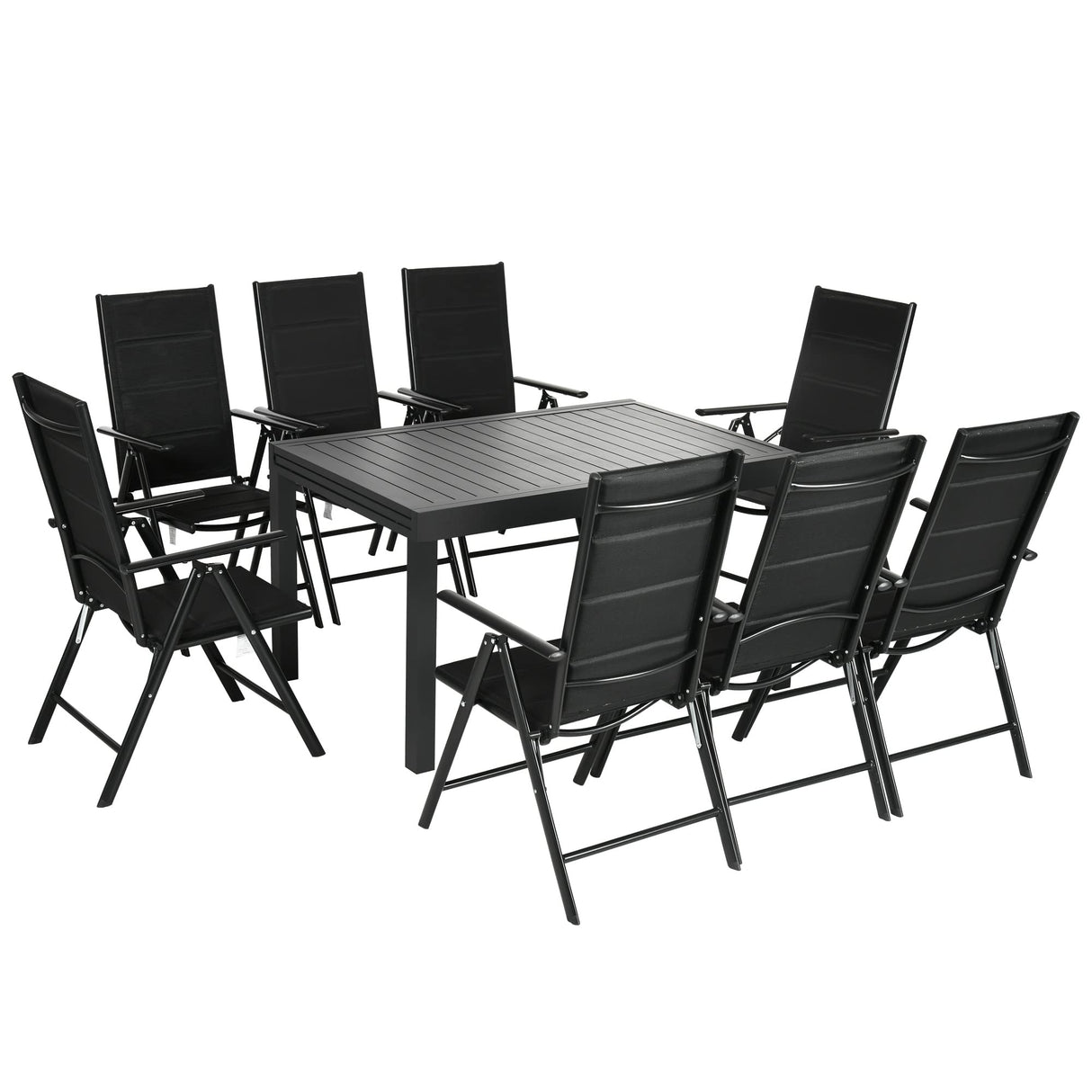 Outsunny 9-Piece Patio Dining Set for 8, Outdoor Aluminum Frames Dining Furniture Set with Expandable Table, Adjustable High Back Portable Chairs and Mesh Fabric Seats, Black Outsunny