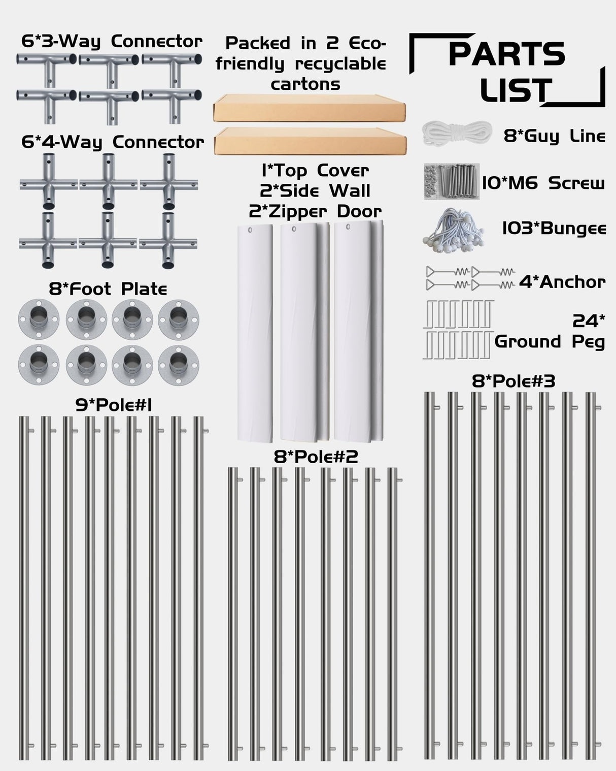 KYBOLT 10 x 20 Ft Heavy-Duty Carport, Portable Garage, 180g PE Waterproof Canopy and 8 x 1.0 mm Poles for Full-Size Pickup Trucks, Boats, and SUVs - White KYBOLT