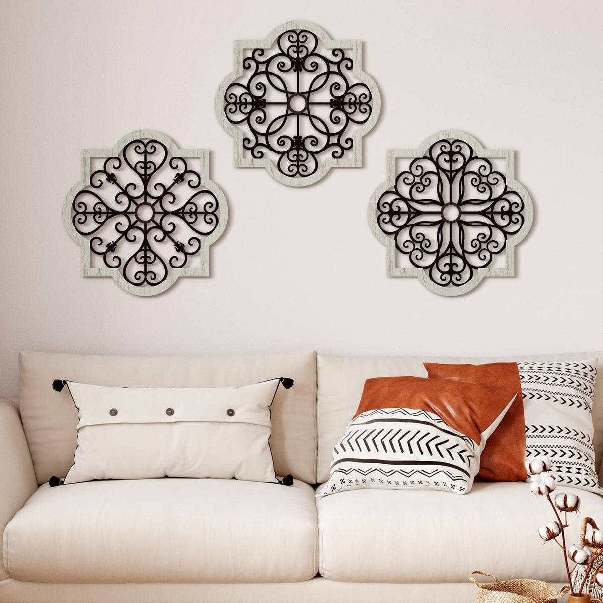 Yulejo 3 Pack Modern Farmhouse Wall Decor Wood Rustic Wall Art Bedroom Decor Geometric Decor Wall Art Farmhouse Hanging Decoration for Living Room Patio Home Indoor Outdoor Office, 12 x 12 Inch Yulejo