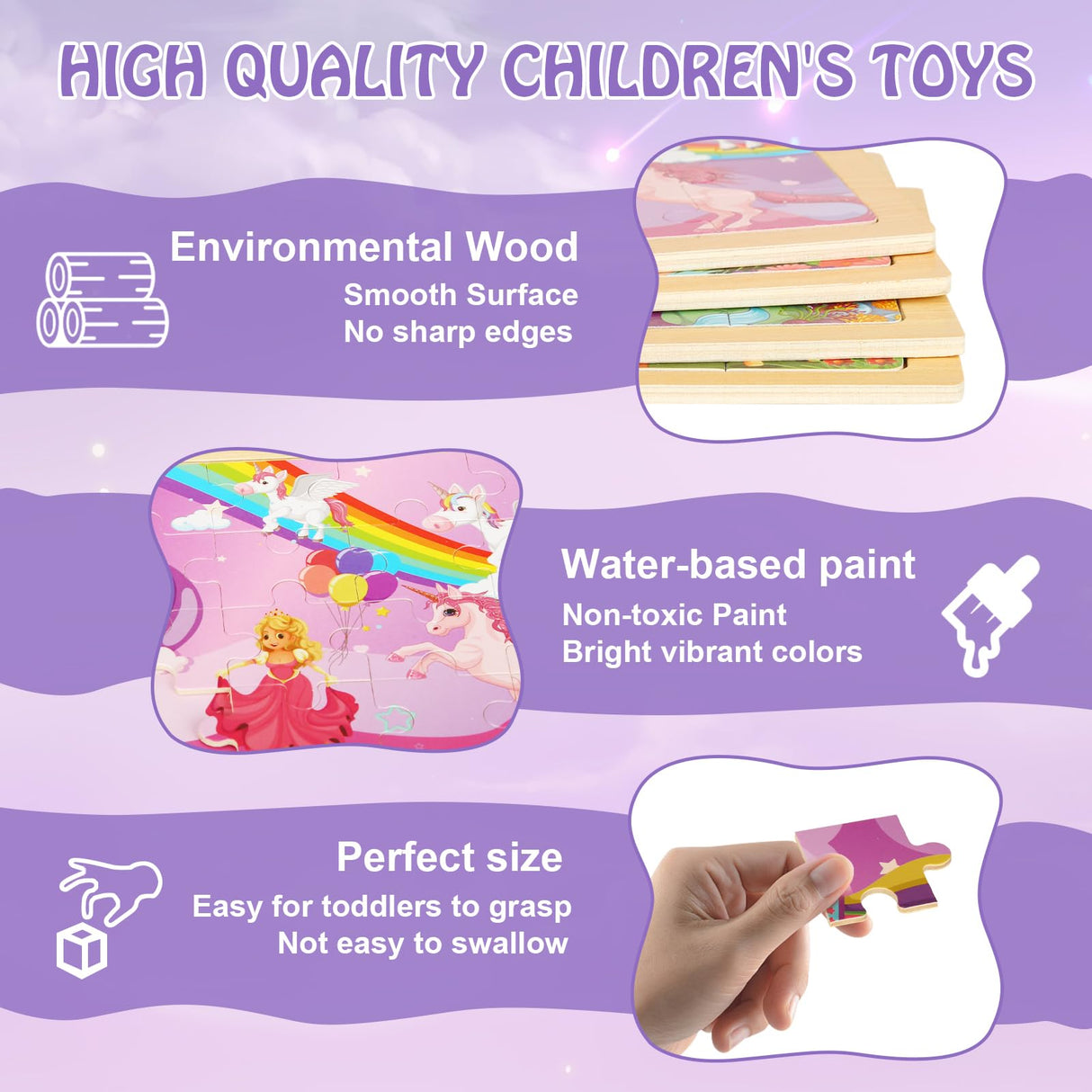 Wooden Puzzles Toys for Kids Ages 3-5, Set of 4 Packs with 20-Piece Unicorn Mermaid Princess Wood Jigsaw Puzzles, Preschool Educational Brain Teaser Toys for Girls 3 4 5 6 Years Old. NASHRIO
